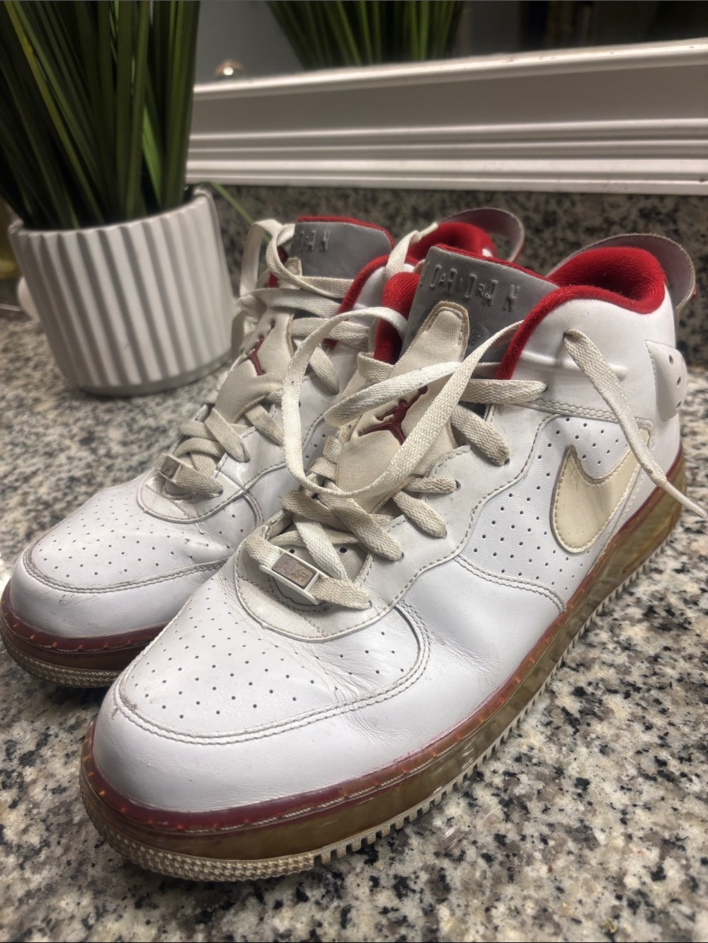 Nike Air Jordan Fusion 6 White and Red High-Top Sneakers